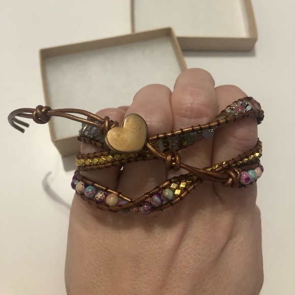 NEW Gemstone wrap bracelet with heart-shaped closure - Picture 5 of 6